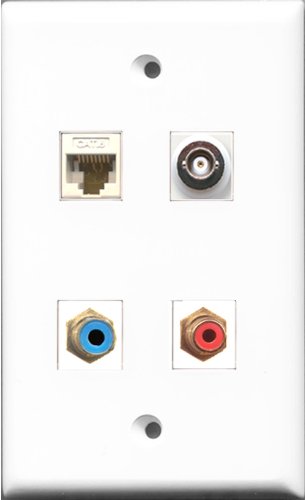 RiteAV 1 Port RCA Red and 1 Port RCA Blue and 1 Port BNC and 1 Port Cat6 Ethernet White Wall Plate