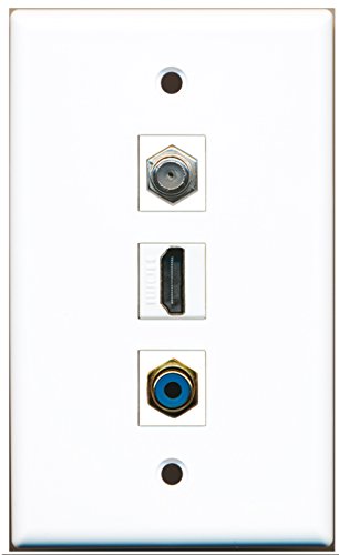 RiteAV - 1 Port HDMI 1 RCA Blue 1 Coax Cable TV- F-Type Wall Plate