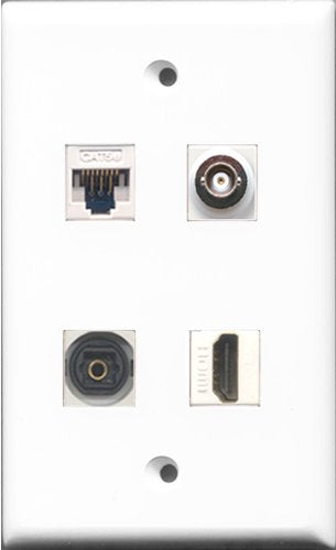 RiteAV - 1 Port HDMI and 1 Port Toslink and 1 Port BNC and 1 Port Cat5e Ethernet White Wall Plate