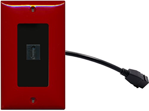 RiteAV (1 Gang Decorative) HDMI Wall Plate w/Pigtail Extension Cable Red (Black Insert)