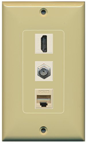 RiteAV - 1 Port HDMI and 1 Port Coax Cable TV- F-Type Cat5e Ethernet Decorative Wall Plate - Ivory