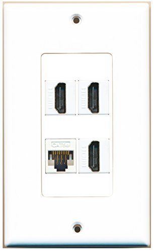 RiteAV 3 Port HDMI 1 Port Cat5e Ethernet White Wall Plate OVERSIZED