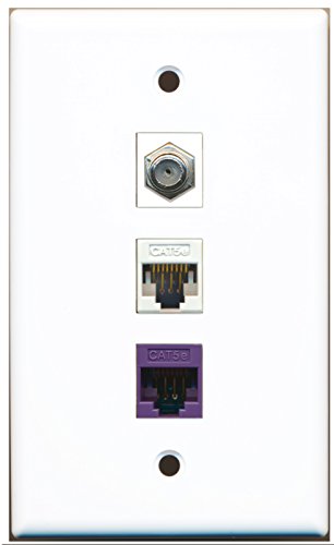 RiteAV - 1 Port Coax Cable TV- F-Type 1 Cat5e Ethernet White 1 Cat5e Ethernet Purple Wall Plate