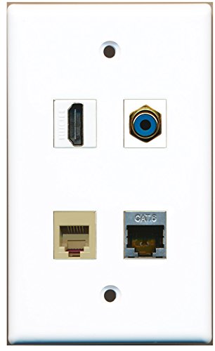 RiteAV - 1 Port HDMI 1 Port RCA Blue 1 Port Phone RJ11 RJ12 Beige 1 Port Shielded Cat6 Ethernet Wall Plate