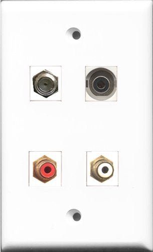 RiteAV 1 Port RCA Red and 1 Port RCA White and 1 Port Coax Cable TV- F-Type and 1 Port 3.5mm Wall Plate