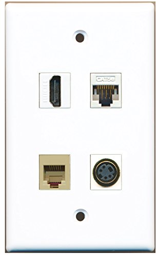 RiteAV - 1 Port HDMI 1 Port Phone RJ11 RJ12 Beige 1 Port S-Video 1 Port Cat5e Ethernet White Wall Plate