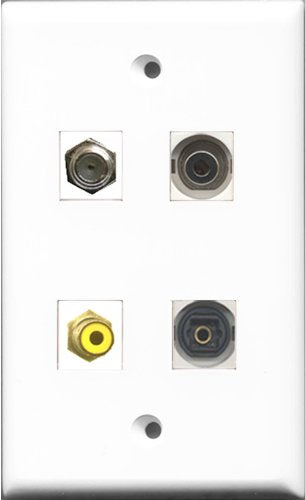 RiteAV 1 Port RCA Yellow and 1 Port Coax Cable TV- F-Type and 1 Port Toslink and 1 Port 3.5mm Wall Plate