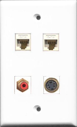 RiteAV 1 Port RCA Red and 1 Port S-Video 2 Port Cat6 Ethernet White Wall Plate