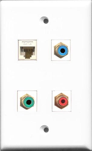 RiteAV 1 Port RCA Red and 1 Port RCA Green and 1 Port RCA Blue and 1 Port Cat6 Ethernet White Wall Plate