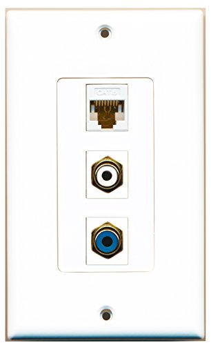 RiteAV 1 Port RCA White 1 Port RCA Blue 1 Port Cat6 Ethernet White Wall Plate Oversized
