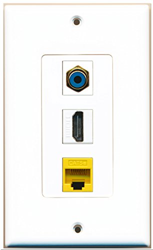 RiteAV 1 Port HDMI 1 RCA Blue 1 Cat5e Ethernet Yellow Wall Plate OVERSIZED