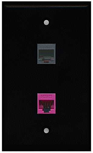 RiteAV - Black 1 Port Phone Black 1 Port Cat5e Ethernet Pink Wall Plate