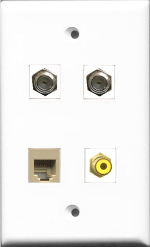 RiteAV 1 Port RCA Yellow 2 Port Coax Cable TV- F-Type and 1 Port Phone RJ11 RJ12 Beige Wall Plate