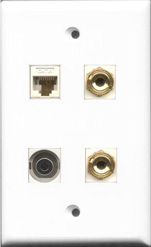 RiteAV 1 Port 3.5mm and 1 Port Cat6 Ethernet White 2 Port Banana Speaker Wall Plate
