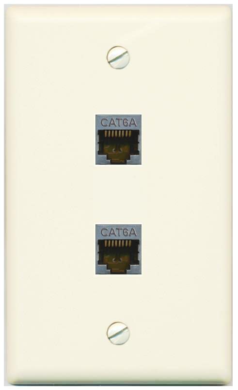 RiteAV 2 Port Cat6A Wall Plate - Flat [Light-Almond]