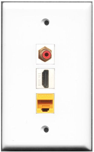 RiteAV - 1 Port HDMI 1 RCA Red 1 Cat5e Ethernet Yellow Wall Plate