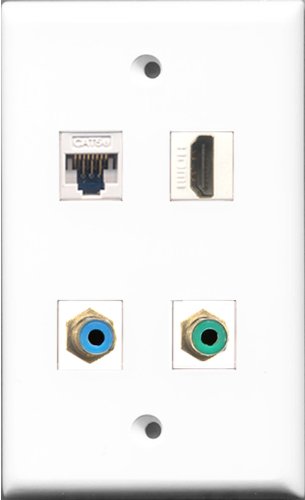 RiteAV - 1 Port HDMI and 1 Port RCA Green and 1 Port RCA Blue and 1 Port Cat5e Ethernet White Wall Plate