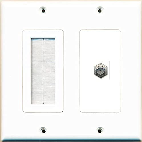 RiteAV Mesh Brush Coax Cable TV Wall Plate Dual 2 Gang Decorative White