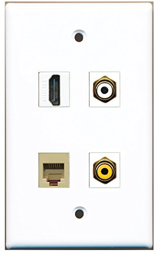 RiteAV - 1 Port HDMI 1 Port RCA White 1 Port RCA Yellow 1 Port Phone RJ11 RJ12 Beige Wall Plate
