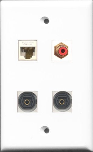 RiteAV 1 Port RCA Red 2 Port Toslink and 1 Port Cat6 Ethernet White Wall Plate