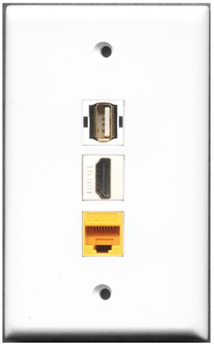 RiteAV - 1 Port HDMI 1 USB A-A 1 Cat5e Ethernet Yellow Wall Plate