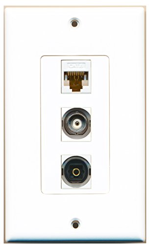 RiteAV 1 Port Toslink 1 Port BNC 1 Port Cat6 Ethernet White Wall Plate OVERSIZED