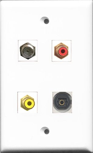 RiteAV 1 Port RCA Red and 1 Port RCA Yellow and 1 Port Coax Cable TV- F-Type and 1 Port Toslink Wall Plate