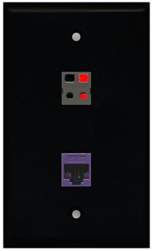 RiteAV - Black 1 Port Cat5e Ethernet Purple 1 Port Speaker Wall Plate