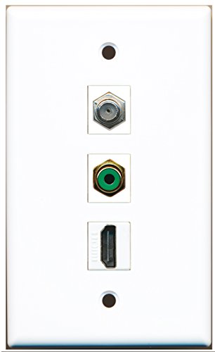 RiteAV - 1 Port HDMI and 1 Port RCA Green and 1 Port Coax Cable TV- F-Type Wall Plate