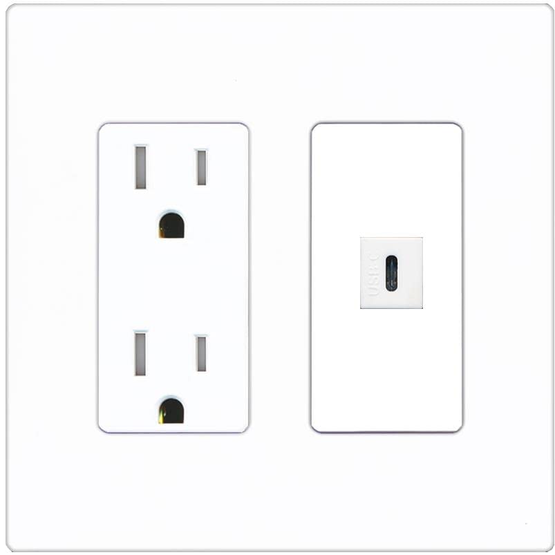 RiteAV USBC Wall Plate - Tamper-Resistant [Screwless White]