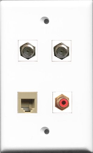 RiteAV 1 Port RCA Red 2 Port Coax Cable TV- F-Type and 1 Port Phone RJ11 RJ12 Beige Wall Plate