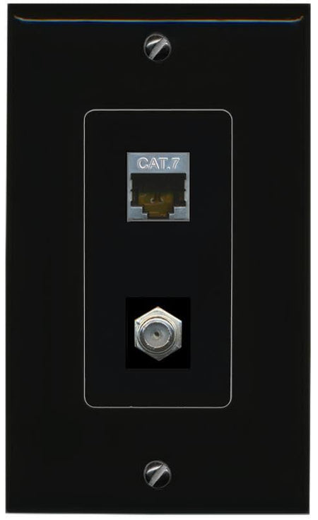 RiteAV Coax and Cat7 Wall Plate - 1 Gang [Black/Black]