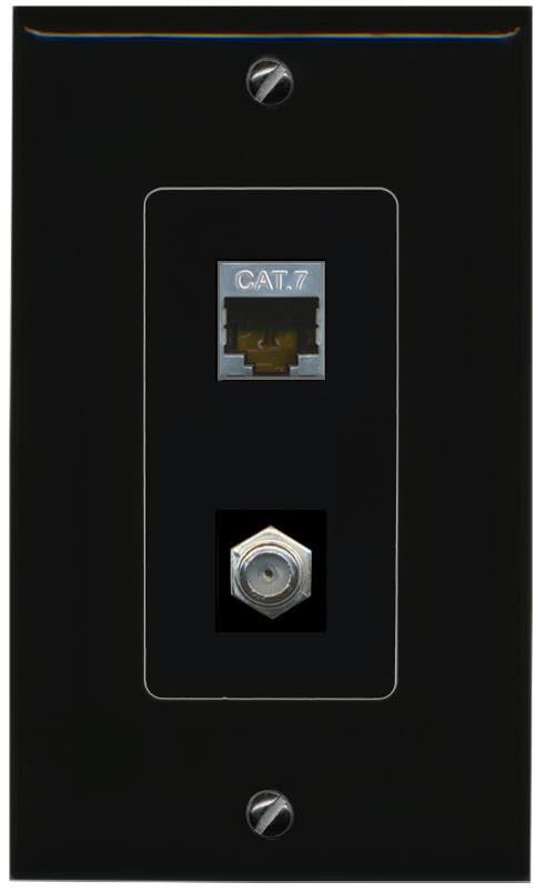 RiteAV Coax and Cat7 Wall Plate - 1 Gang [Black/Black]