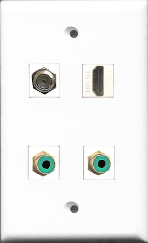 RiteAV 1 Port HDMI 2 Port RCA Green and 1 Port Coax Cable TV- F-Type Wall Plate