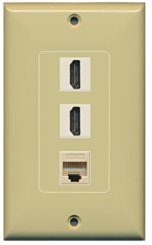 RiteAV - 2 HDMI and 1 Cat5e White Ethernet Port Wall Plate Decorative - Ivory