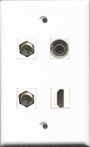 RiteAV 1 Port HDMI 2 Port Coax Cable TV- F-Type and 1 Port 3.5mm Wall Plate