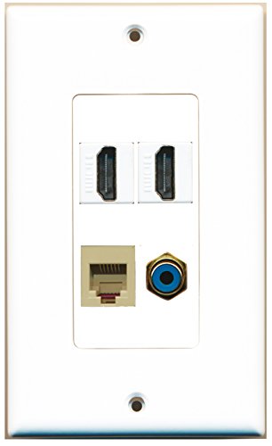 RiteAV 2 Port HDMI 1 Port RCA Blue 1 Port Phone RJ11 RJ12 Beige Wall Plate OVERSIZED