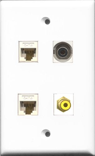 RiteAV 1 Port RCA Yellow and 1 Port 3.5mm 2 Port Cat6 Ethernet White Wall Plate