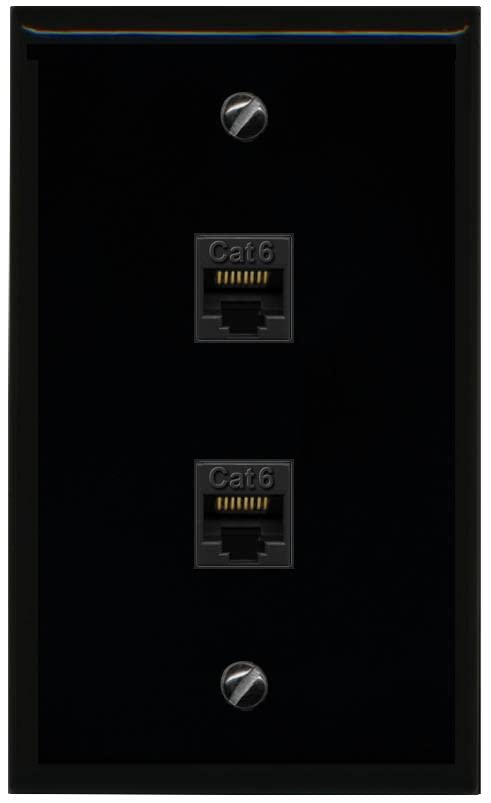 RiteAV 2 Port Cat6 Ethernet Wall Plate - Flat [Black/Black]