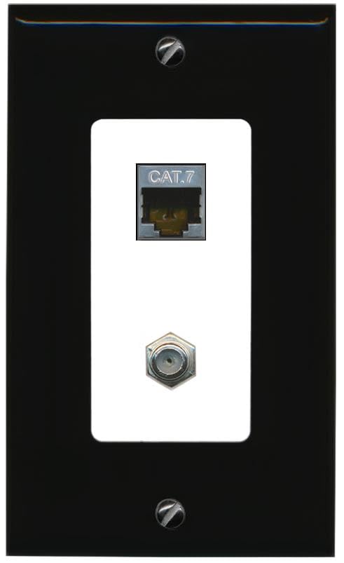 RiteAV Coax and Cat7 Wall Plate - 1 Gang [Black/White]