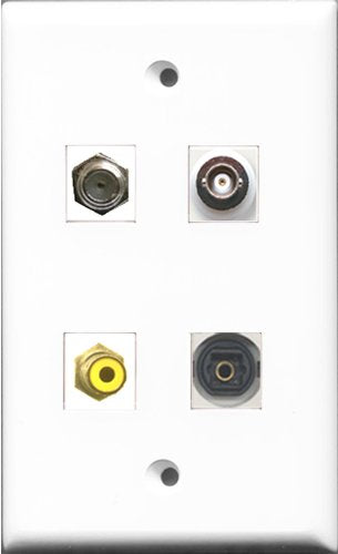 RiteAV 1 Port RCA Yellow and 1 Port Coax Cable TV- F-Type and 1 Port Toslink and 1 Port BNC Wall Plate