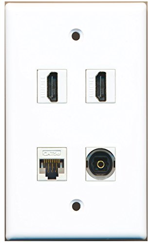 RiteAV 2 HDMI Port 1 Cat5e Ethernet 1 Toslink Digital Audio Wall Plate