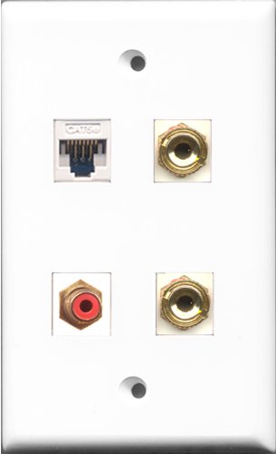 RiteAV - 1 Port RCA Red and 1 Port Cat5e Ethernet White 2 Port Banana Speaker Wall Plate