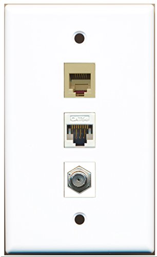 RiteAV - 1 Port Coax Cable TV- F-Type 1 Phone RJ11 RJ12 Beige 1 Cat5e Ethernet White Wall Plate