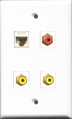 RiteAV 1 Port RCA Red 2 Port RCA Yellow and 1 Port Cat6 Ethernet White Wall Plate