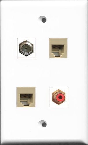RiteAV 1 Port RCA Red and 1 Port Coax Cable TV- F-Type 2 Port Phone RJ11 RJ12 Beige Wall Plate