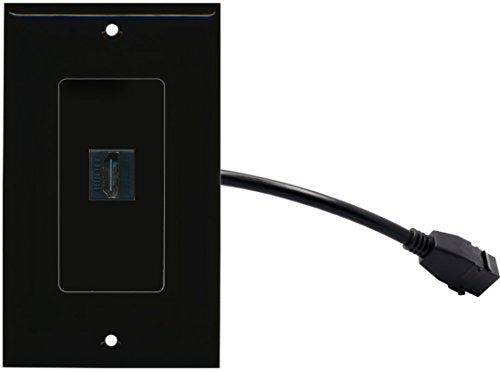 RiteAV (1 Gang Decorative HDMI Wall Plate w/Pigtail Extension Cable Black