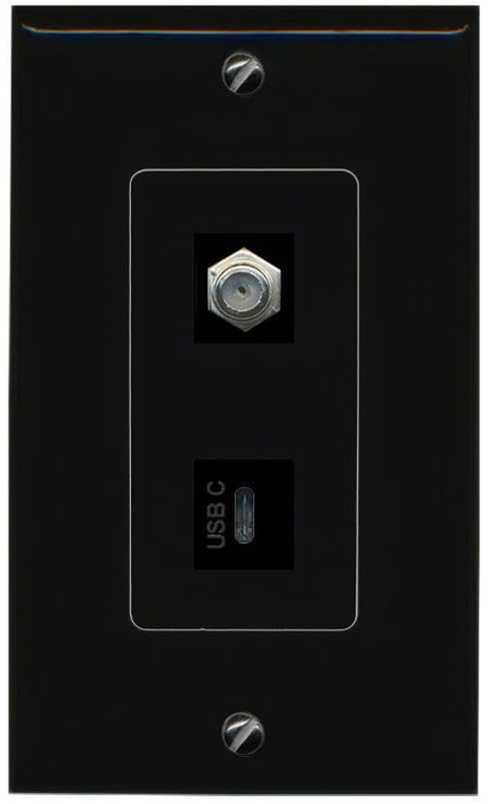 RiteAV Coax USBC Wall Plate Decorative [Black]