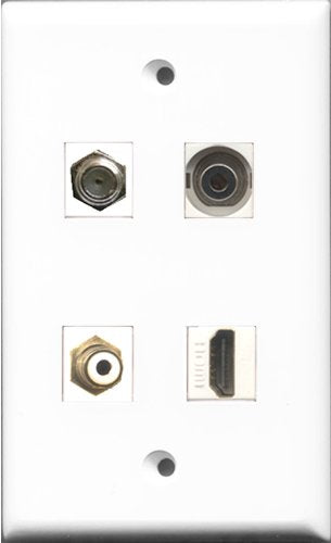 RiteAV 1 Port HDMI and 1 Port RCA White and 1 Port Coax Cable TV- F-Type and 1 Port 3.5mm Wall Plate