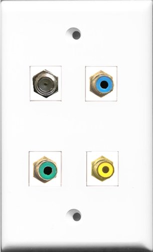 RiteAV 1 Port RCA Yellow and 1 Port RCA Green and 1 Port RCA Blue and 1 Port Coax Cable TV- F-Type Wall Plate